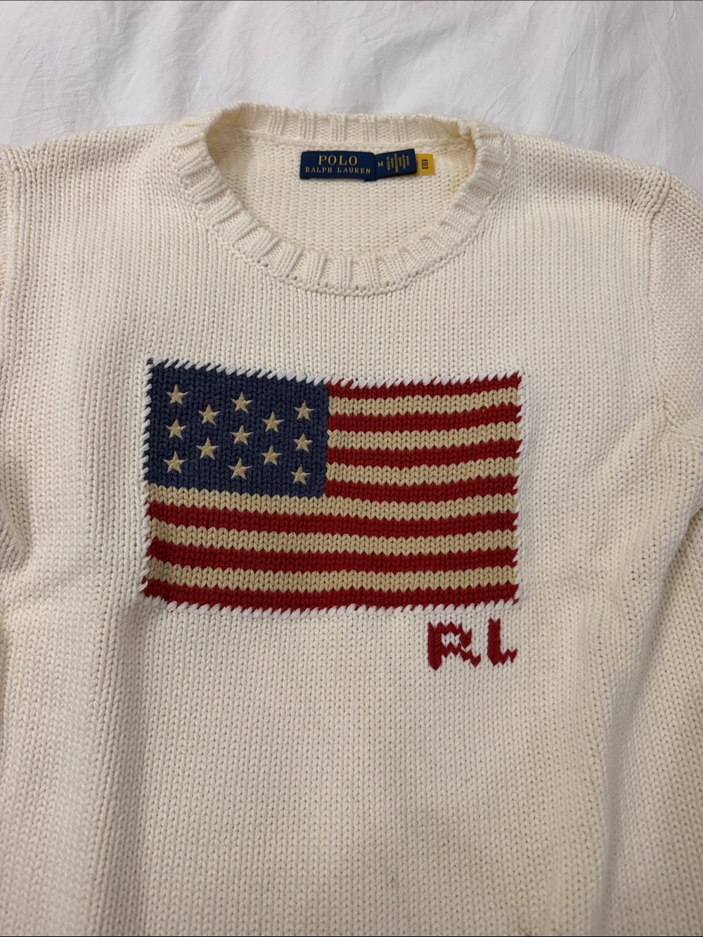 Polo by Ralph Lauren Cream Crewneck Sweater with Flag Motif - Picture 2 of 3